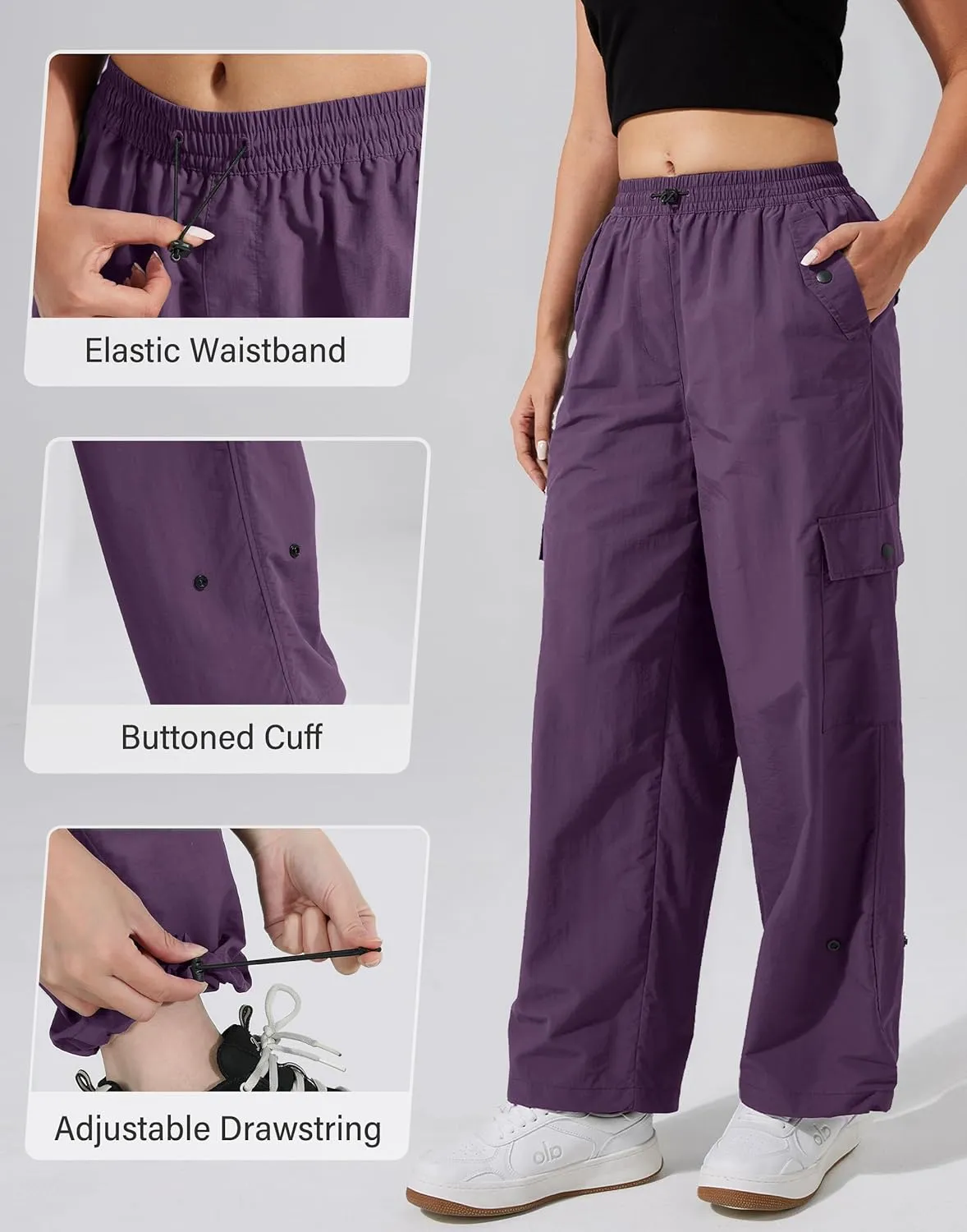 Pioneer Camp Cargo Pants Women Baggy Parachute Pants Woman with 6 Pockets Quick Dry Lightweight Hiking Travel Pants Trousers