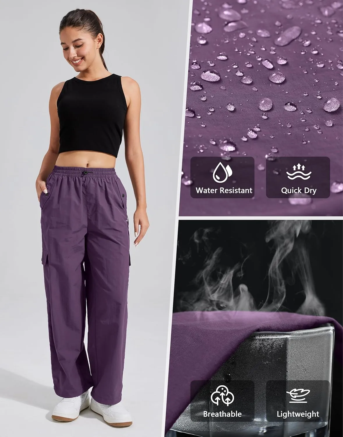 Pioneer Camp Cargo Pants Women Baggy Parachute Pants Woman with 6 Pockets Quick Dry Lightweight Hiking Travel Pants Trousers