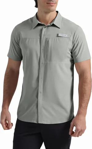 Pioneer Camp Men Fishing Shirts with Zipper Pocket UPF 50  Lightweight Casual Short Sleeve Button Down Shirts for Men Hiking