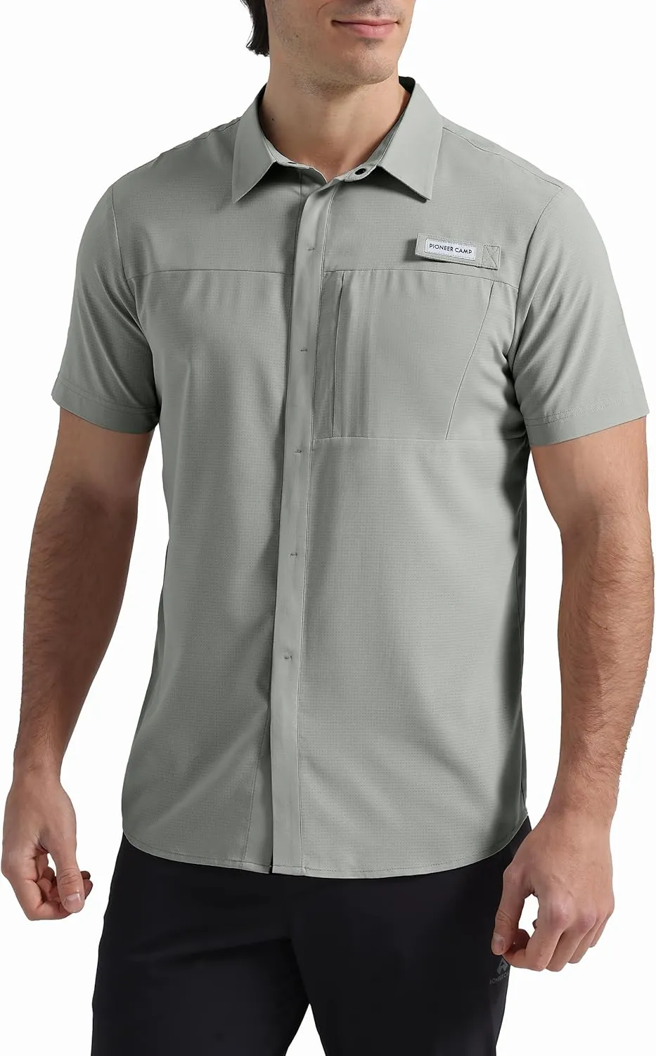 Pioneer Camp Men Fishing Shirts with Zipper Pocket UPF 50  Lightweight Casual Short Sleeve Button Down Shirts for Men Hiking
