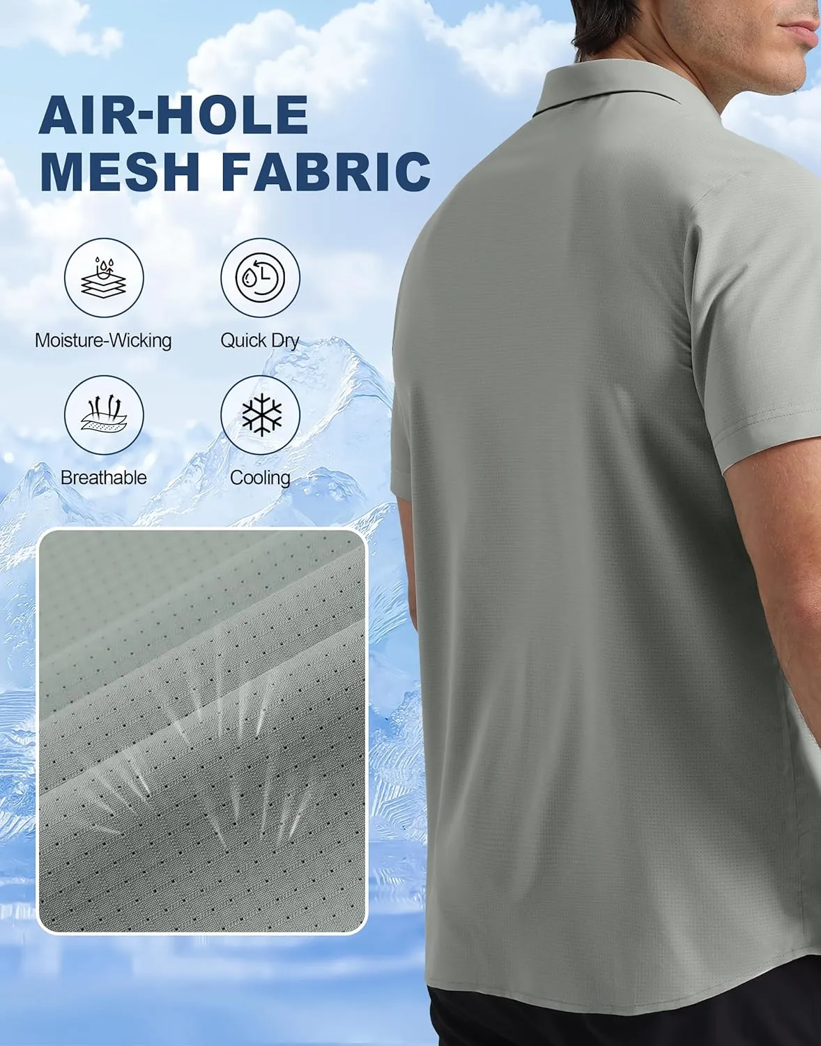 Pioneer Camp Men Fishing Shirts with Zipper Pocket UPF 50  Lightweight Casual Short Sleeve Button Down Shirts for Men Hiking