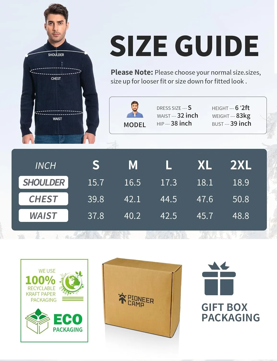 Pioneer Camp Men's Cardigan Sweaters Full Zip Up Stand Collar Slim Fit Casual Knitted Sweater with 2 Front Pockets