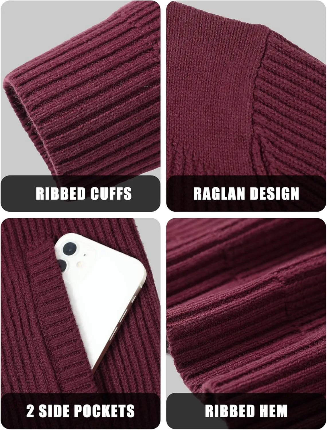Pioneer Camp Men's Cardigan Sweaters Full Zip Up Stand Collar Slim Fit Casual Knitted Sweater with 2 Front Pockets