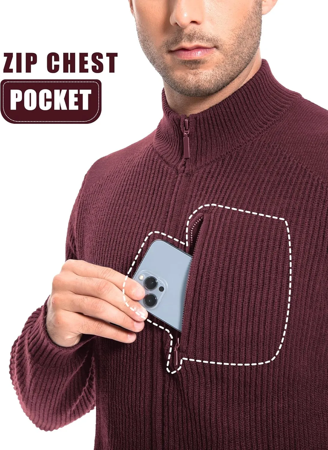 Pioneer Camp Men's Cardigan Sweaters Full Zip Up Stand Collar Slim Fit Casual Knitted Sweater with 2 Front Pockets