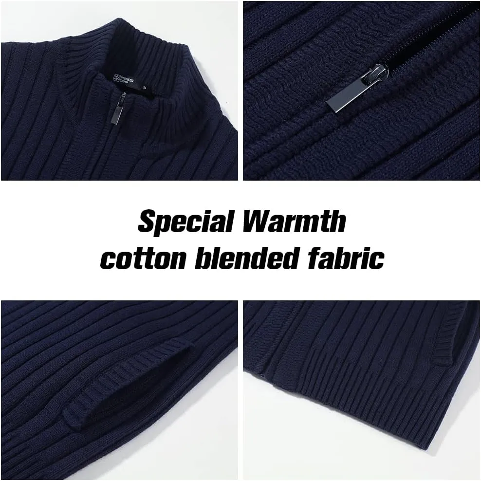 Pioneer Camp Men's Cardigan Sweaters Full Zip Up Stand Collar Slim Fit Casual Knitted Sweater with 2 Front Pockets