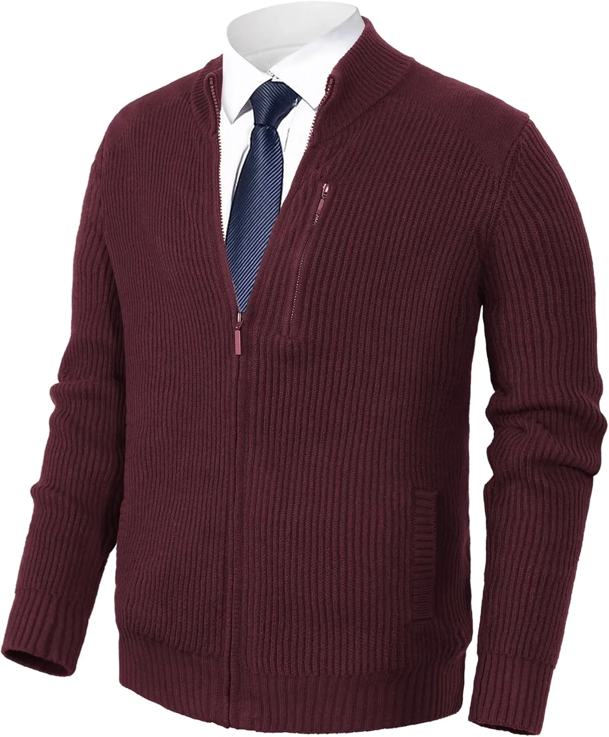 Pioneer Camp Men's Cardigan Sweaters Full Zip Up Stand Collar Slim Fit Casual Knitted Sweater with 2 Front Pockets