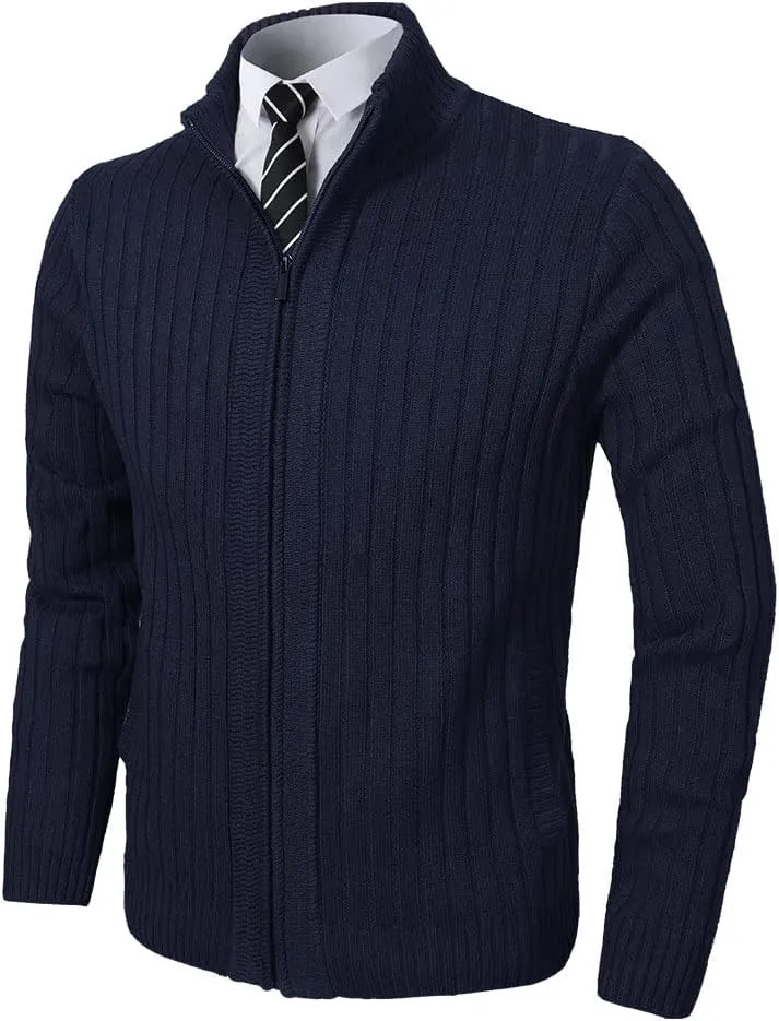 Pioneer Camp Men's Cardigan Sweaters Full Zip Up Stand Collar Slim Fit Casual Knitted Sweater with 2 Front Pockets