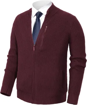 Pioneer Camp Men's Cardigan Sweaters Full Zip Up Stand Collar Slim Fit Casual Knitted Sweater with 2 Front Pockets