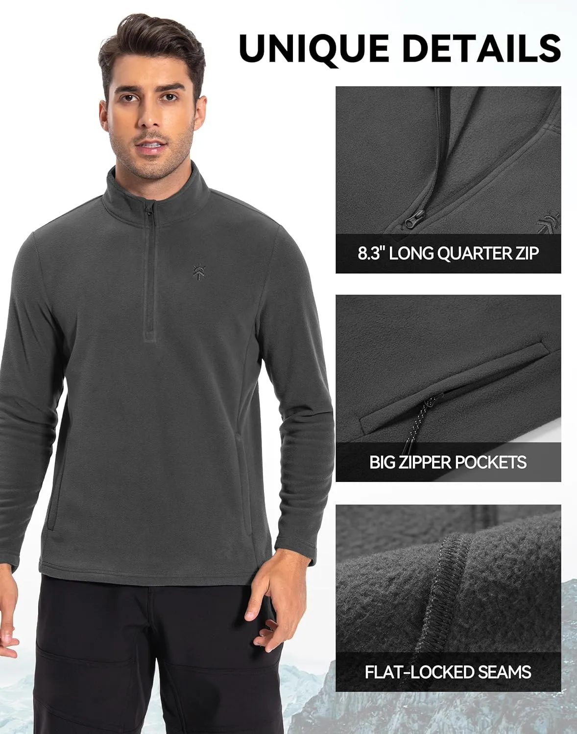 Pioneer Camp Mens Quarter Zip Pullover Fleece Sweater with Zipper Pocket Long Sleeve Sweatshirt Lightweight Thermal Jacket