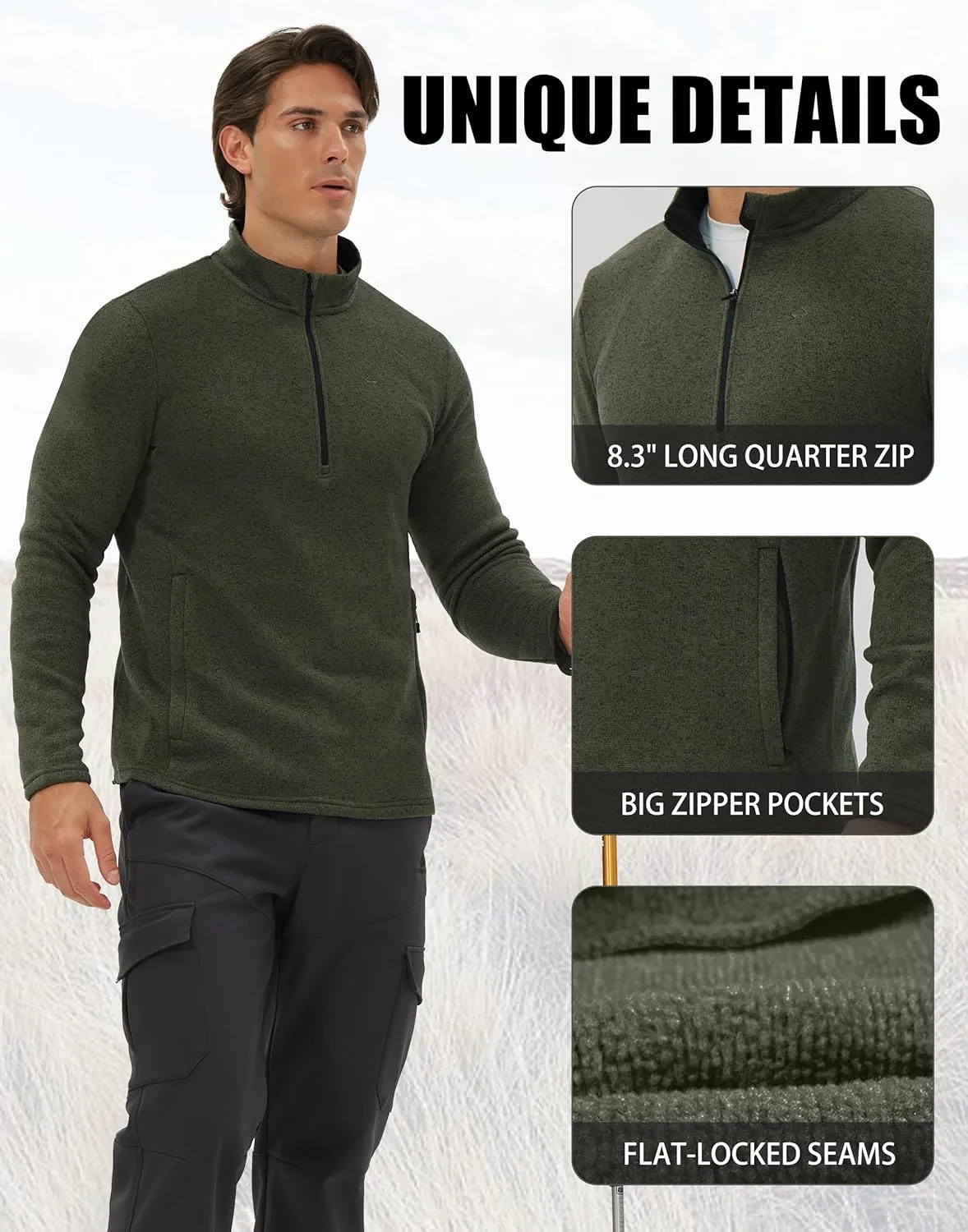 Pioneer Camp Mens Quarter Zip Pullover Fleece Sweater with Zipper Pocket Long Sleeve Sweatshirt Lightweight Thermal Jacket