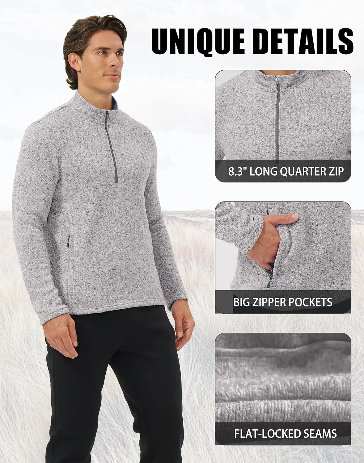 Pioneer Camp Mens Quarter Zip Pullover Fleece Sweater with Zipper Pocket Long Sleeve Sweatshirt Lightweight Thermal Jacket