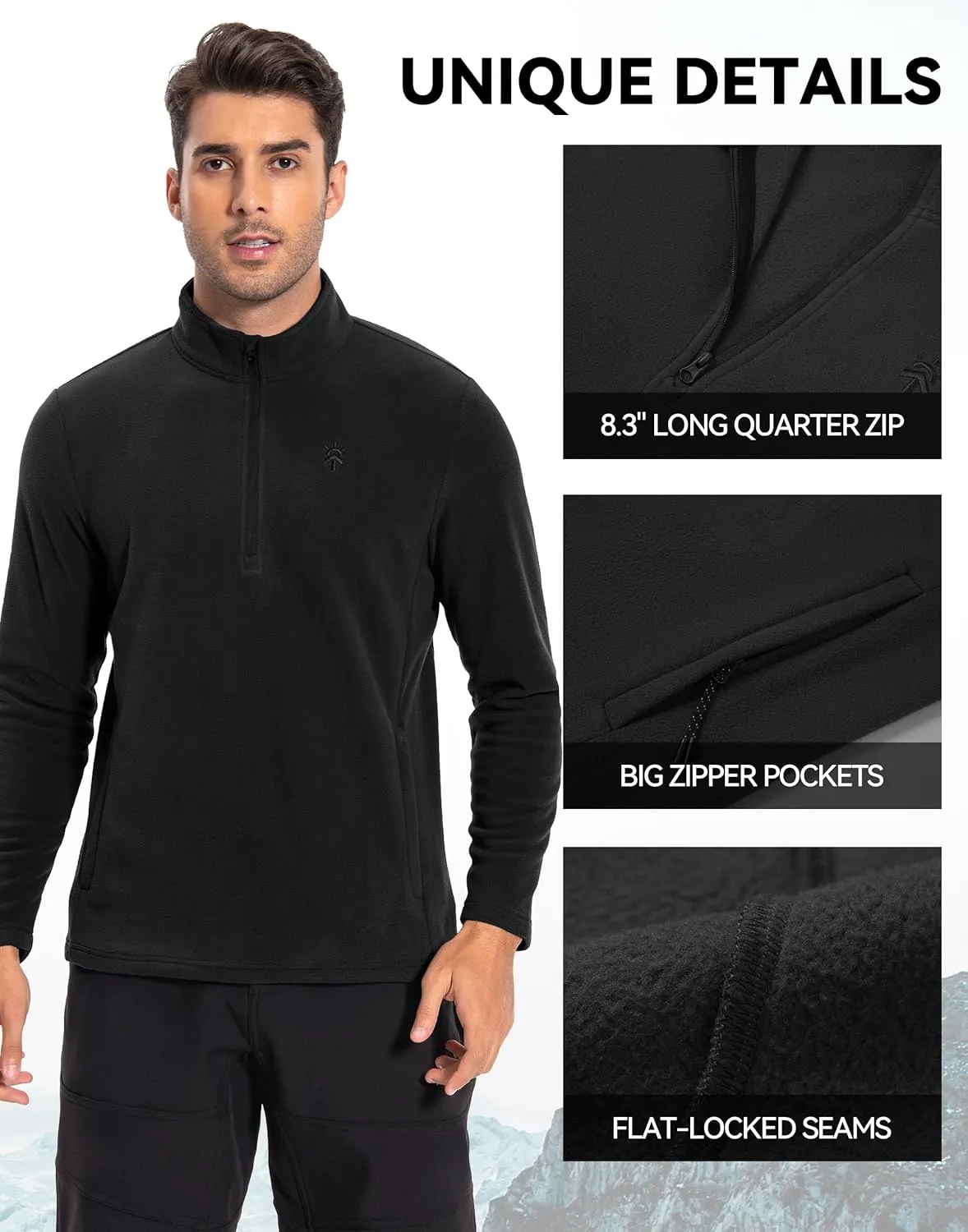 Pioneer Camp Mens Quarter Zip Pullover Fleece Sweater with Zipper Pocket Long Sleeve Sweatshirt Lightweight Thermal Jacket