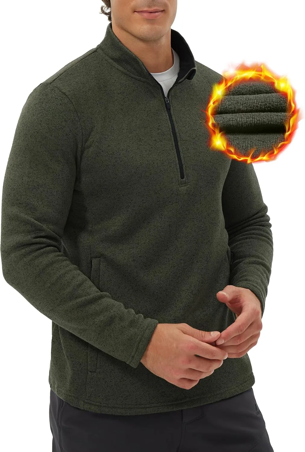 Pioneer Camp Mens Quarter Zip Pullover Fleece Sweater with Zipper Pocket Long Sleeve Sweatshirt Lightweight Thermal Jacket