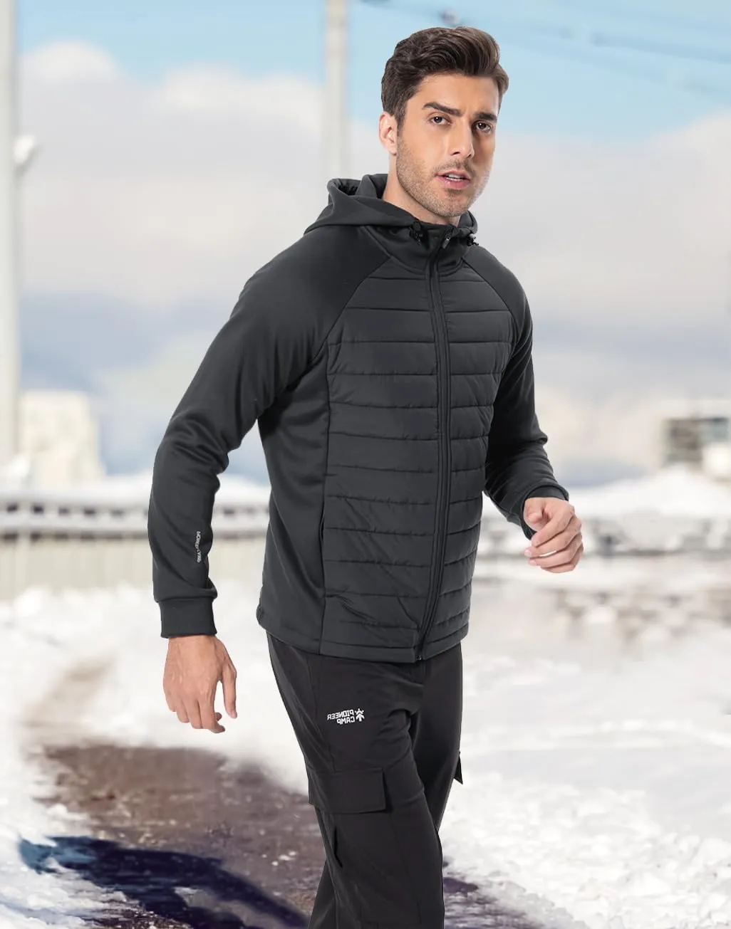 Pioneer Camp Men's Running Jacket Lightweight Puffer Jacket Hybrid Winter Warm Up Insulated Thermal Coat Hiking Golf Sports