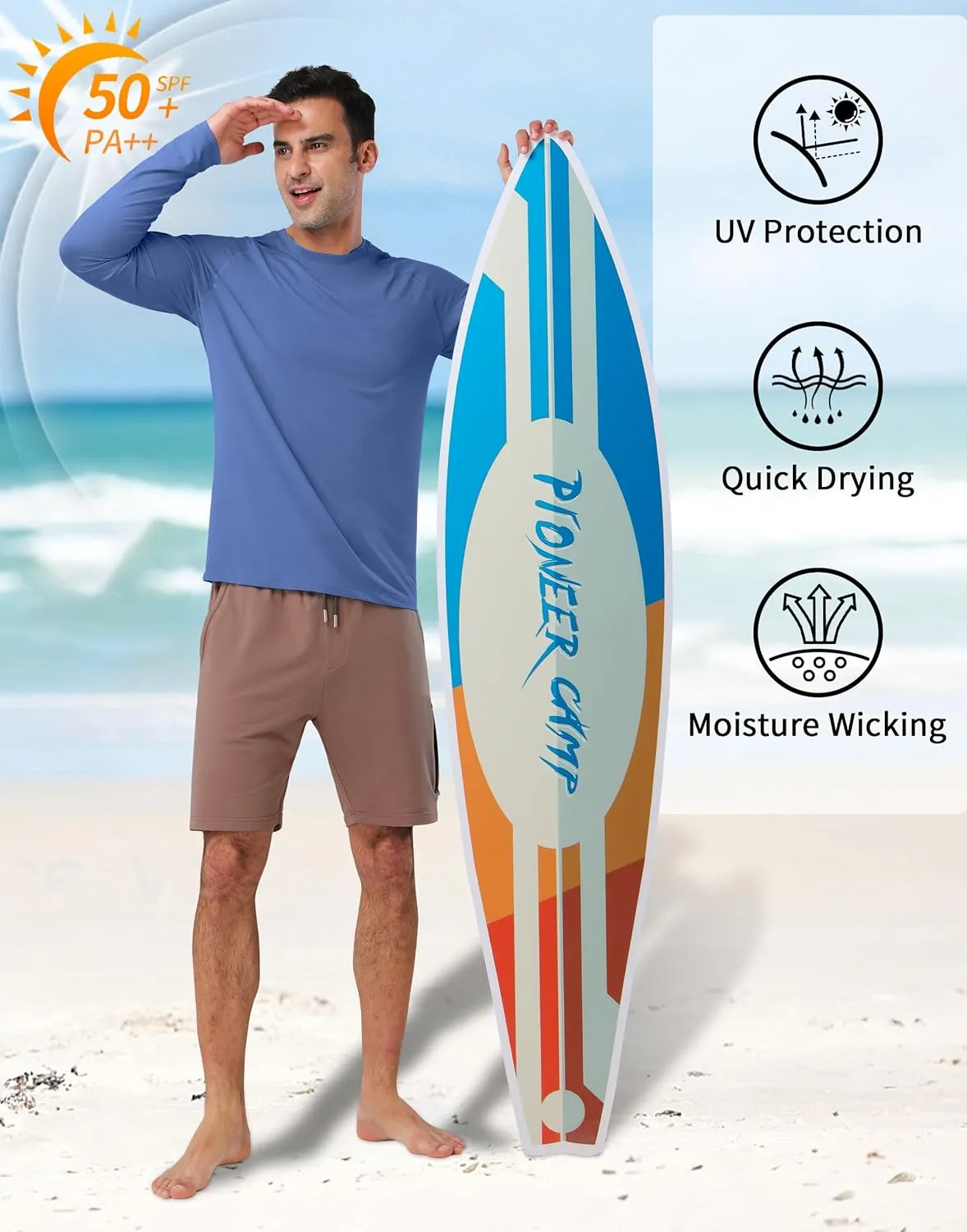 Pioneer Camp Men's Sun UV Protection SPF Shirts UPF50  Rash Guard Long Sleeve Lightweight Hiking Quick Dry Running Swim Shirt