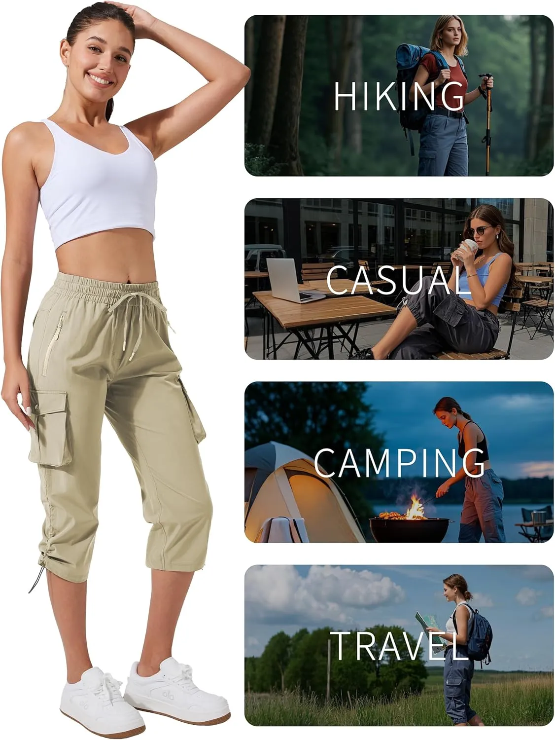 Pioneer Camp Women's Cargo Capris Hiking Pants Lightweight Quick Dry Outdoor Camping Stretch Summer Pants for Women Casual