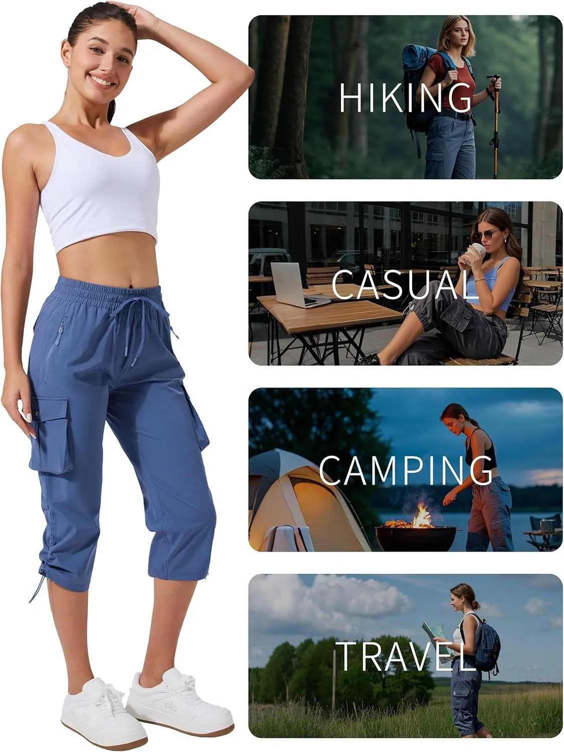 Pioneer Camp Women's Cargo Capris Hiking Pants Lightweight Quick Dry Outdoor Camping Stretch Summer Pants for Women Casual