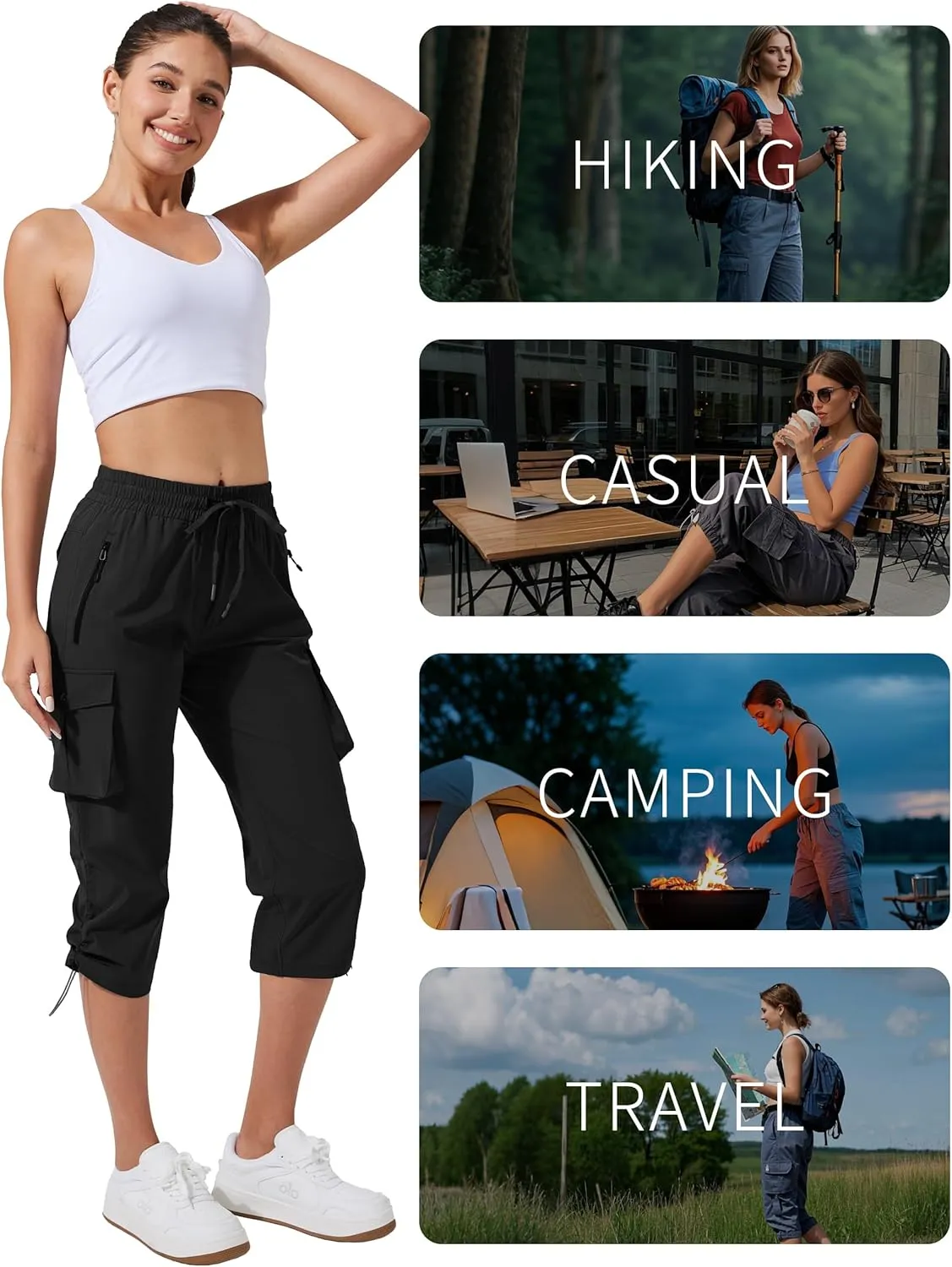 Pioneer Camp Women's Cargo Capris Hiking Pants Lightweight Quick Dry Outdoor Camping Stretch Summer Pants for Women Casual