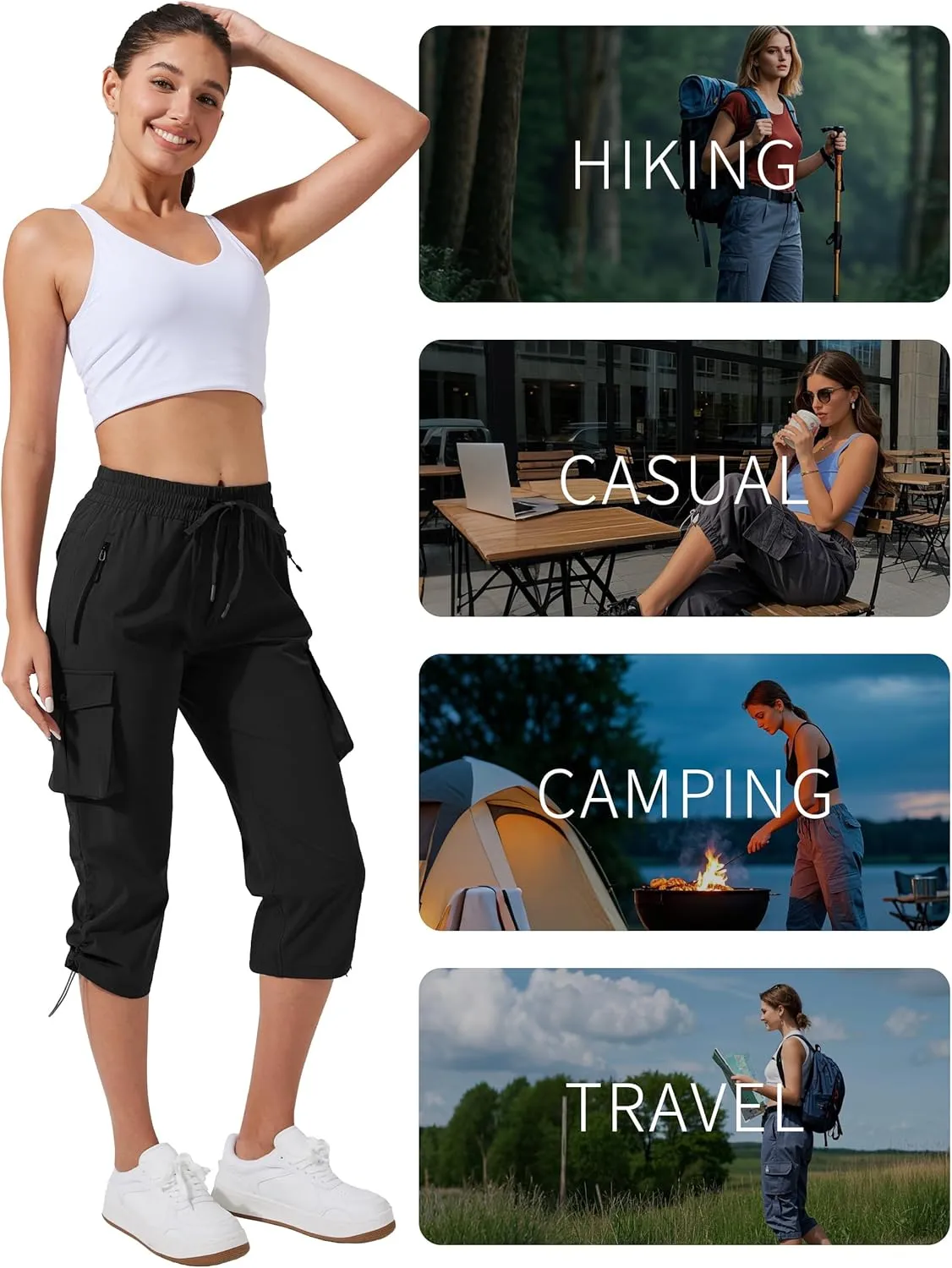 Pioneer Camp Women's Cargo Capris Hiking Pants Lightweight Quick Dry Outdoor Camping Stretch Summer Pants for Women Casual