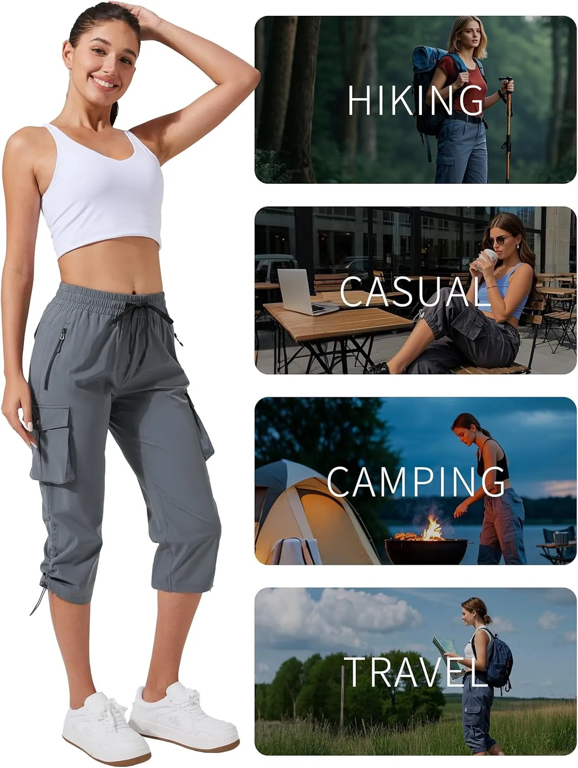 Pioneer Camp Women's Cargo Capris Hiking Pants Lightweight Quick Dry Outdoor Camping Stretch Summer Pants for Women Casual