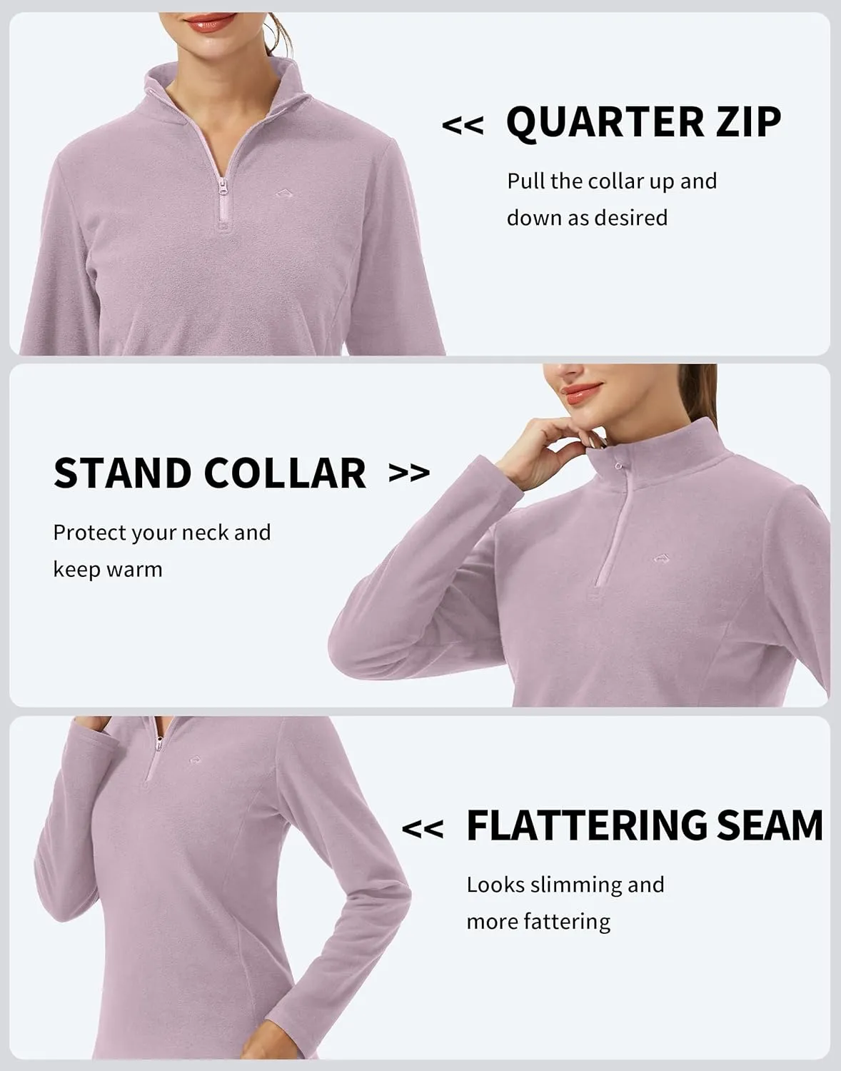 Pioneer Camp Women's Polar Fleece Quarter Zip Pullover Long Sleeve Lightweight Sweatshirt Thermal Athletic Base Layer Tops