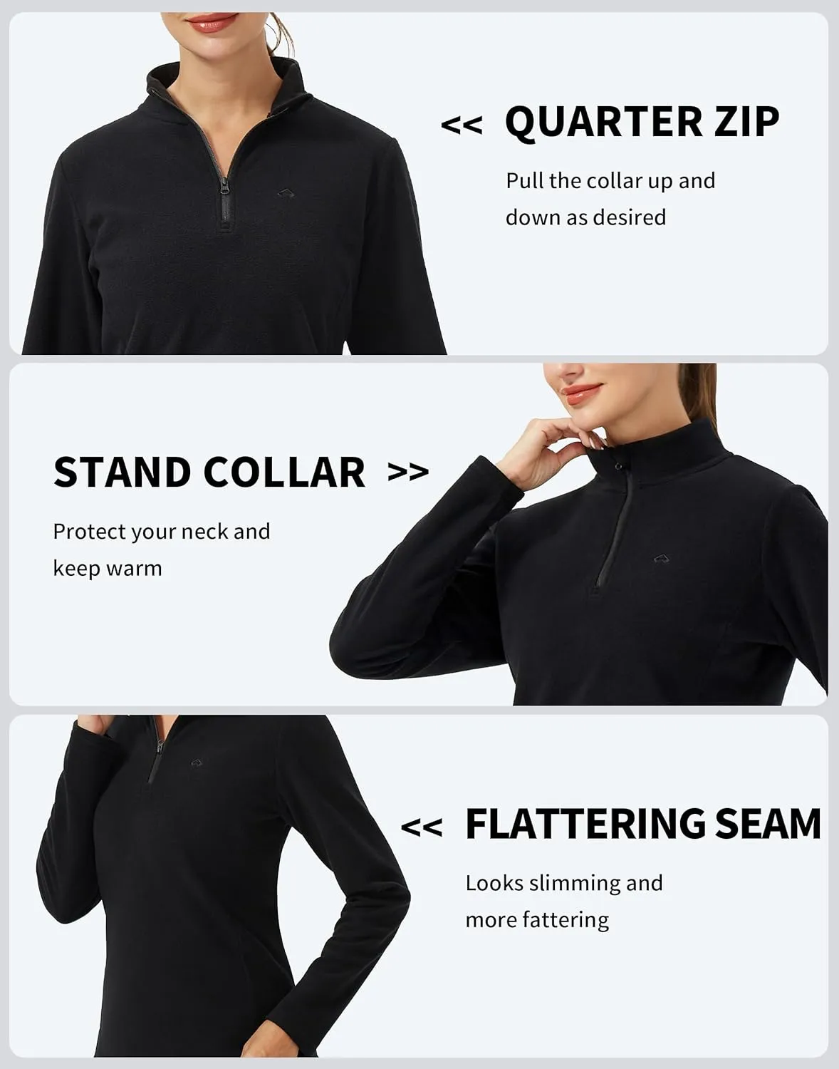 Pioneer Camp Women's Polar Fleece Quarter Zip Pullover Long Sleeve Lightweight Sweatshirt Thermal Athletic Base Layer Tops