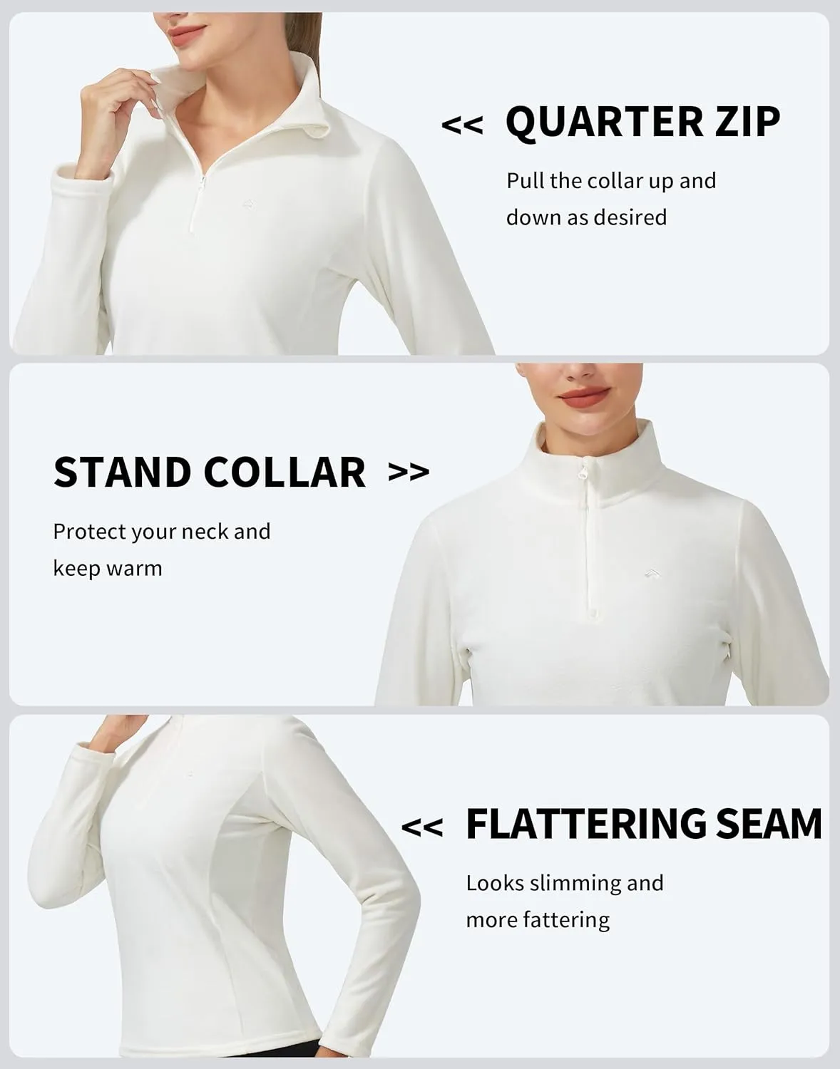 Pioneer Camp Women's Polar Fleece Quarter Zip Pullover Long Sleeve Lightweight Sweatshirt Thermal Athletic Base Layer Tops