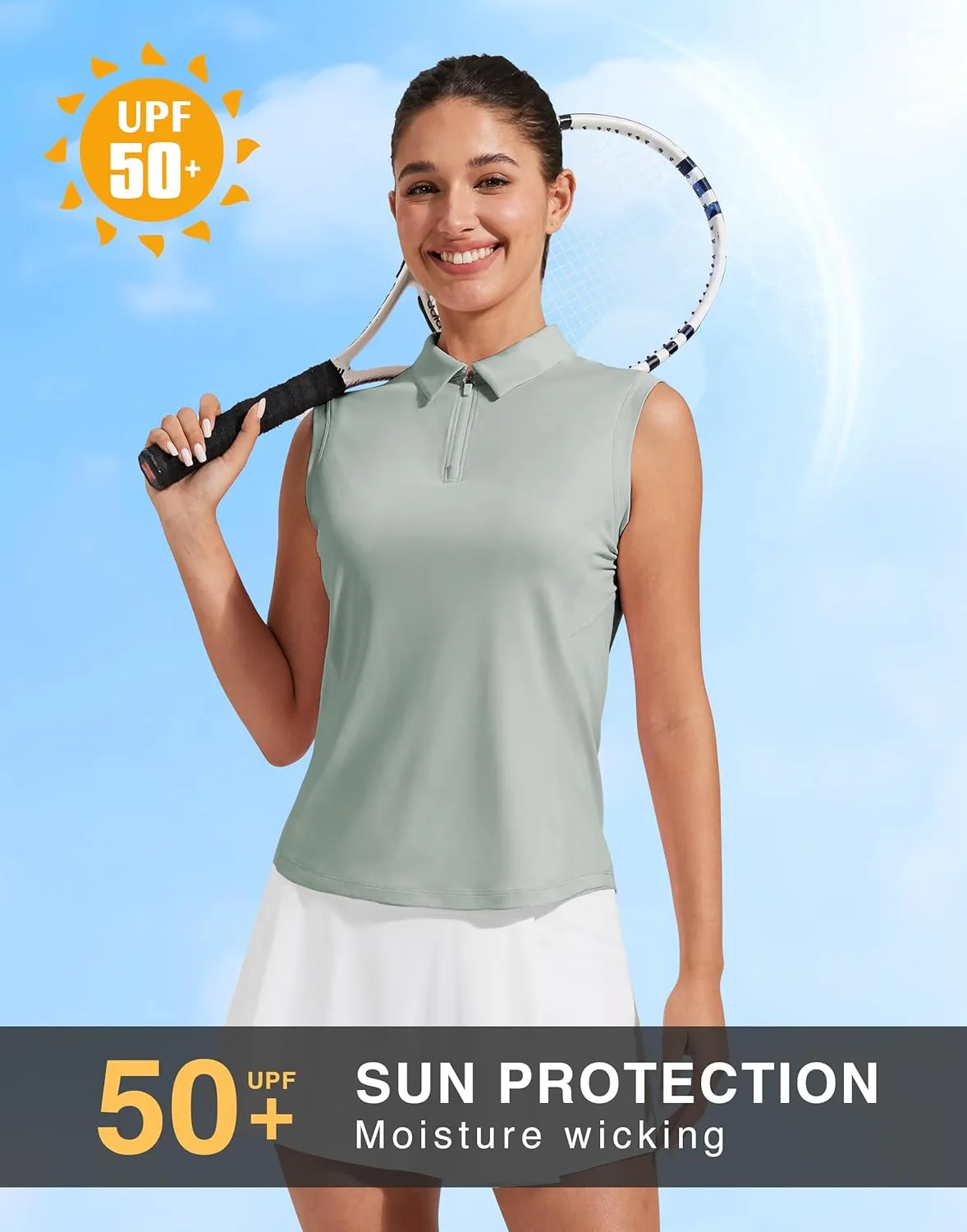 Pioneer Camp Women's Sleeveless Golf Polo Shirts Quarter Zip Up Elastic Quick Dry Lightweight Pickleball Tennis Summer Tops