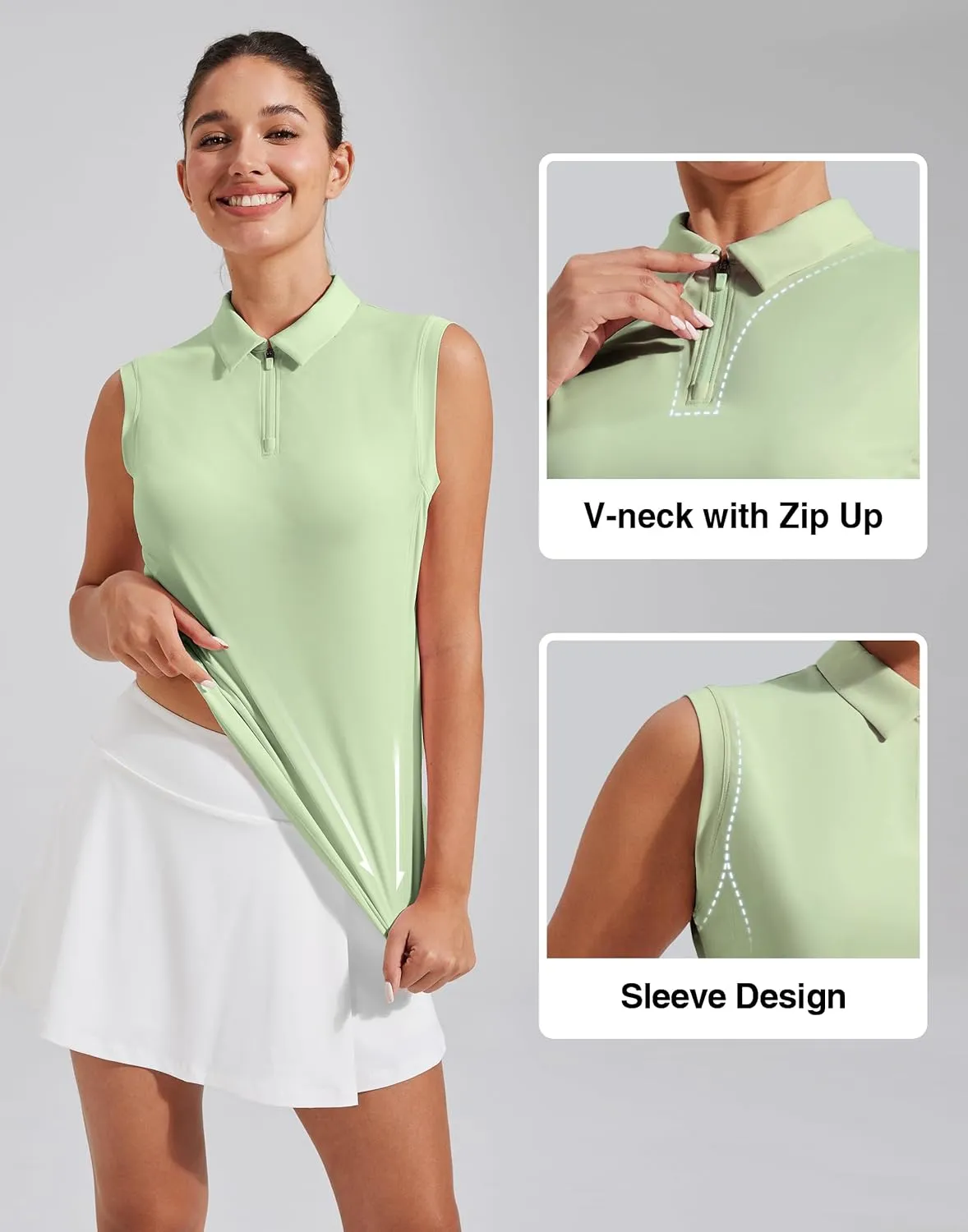 Pioneer Camp Women's Sleeveless Golf Polo Shirts Quarter Zip Up Elastic Quick Dry Lightweight Pickleball Tennis Summer Tops