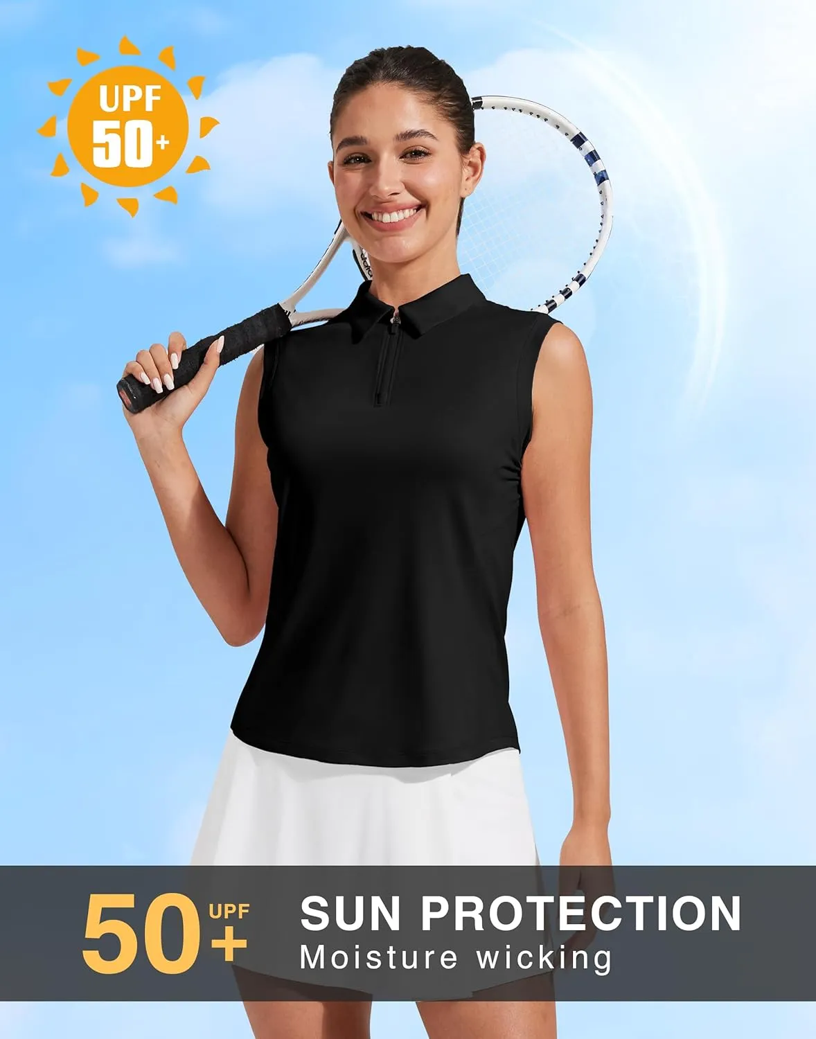 Pioneer Camp Women's Sleeveless Golf Polo Shirts Quarter Zip Up Elastic Quick Dry Lightweight Pickleball Tennis Summer Tops