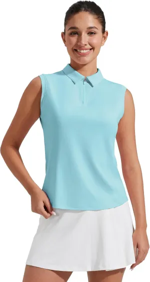 Pioneer Camp Women's Sleeveless Golf Polo Shirts Quarter Zip Up Elastic Quick Dry Lightweight Pickleball Tennis Summer Tops