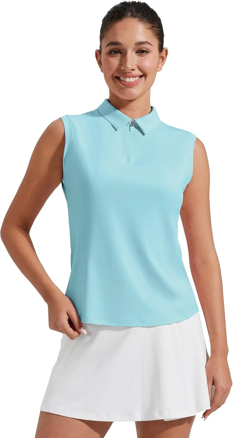 Pioneer Camp Women's Sleeveless Golf Polo Shirts Quarter Zip Up Elastic Quick Dry Lightweight Pickleball Tennis Summer Tops