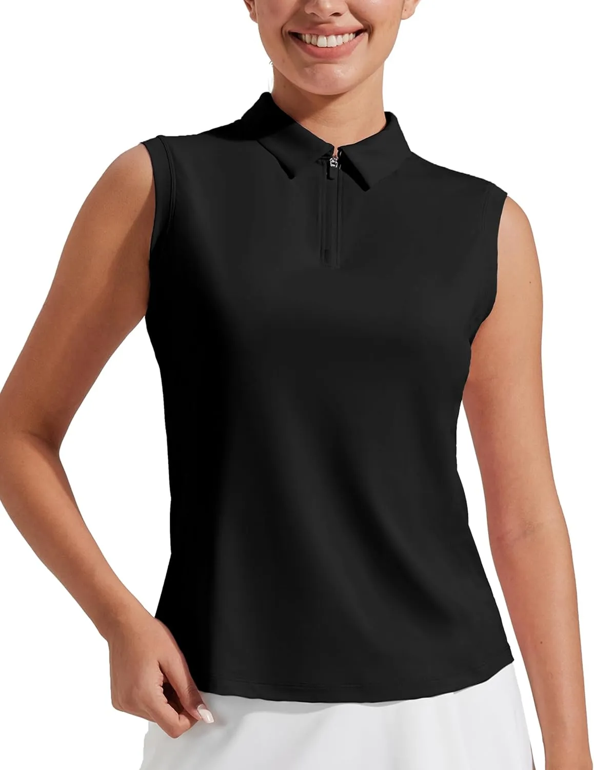 Pioneer Camp Women's Sleeveless Golf Polo Shirts Quarter Zip Up Elastic Quick Dry Lightweight Pickleball Tennis Summer Tops