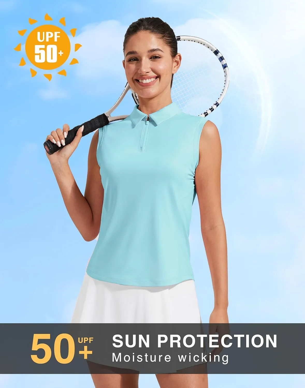 Pioneer Camp Women's Sleeveless Golf Polo Shirts Quarter Zip Up Elastic Quick Dry Lightweight Pickleball Tennis Summer Tops