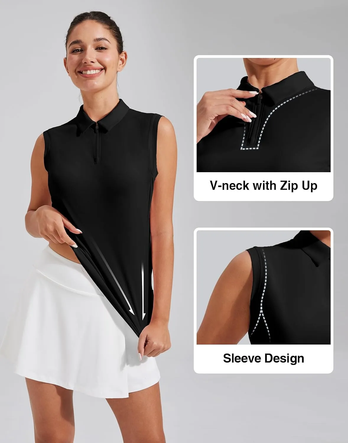 Pioneer Camp Women's Sleeveless Golf Polo Shirts Quarter Zip Up Elastic Quick Dry Lightweight Pickleball Tennis Summer Tops