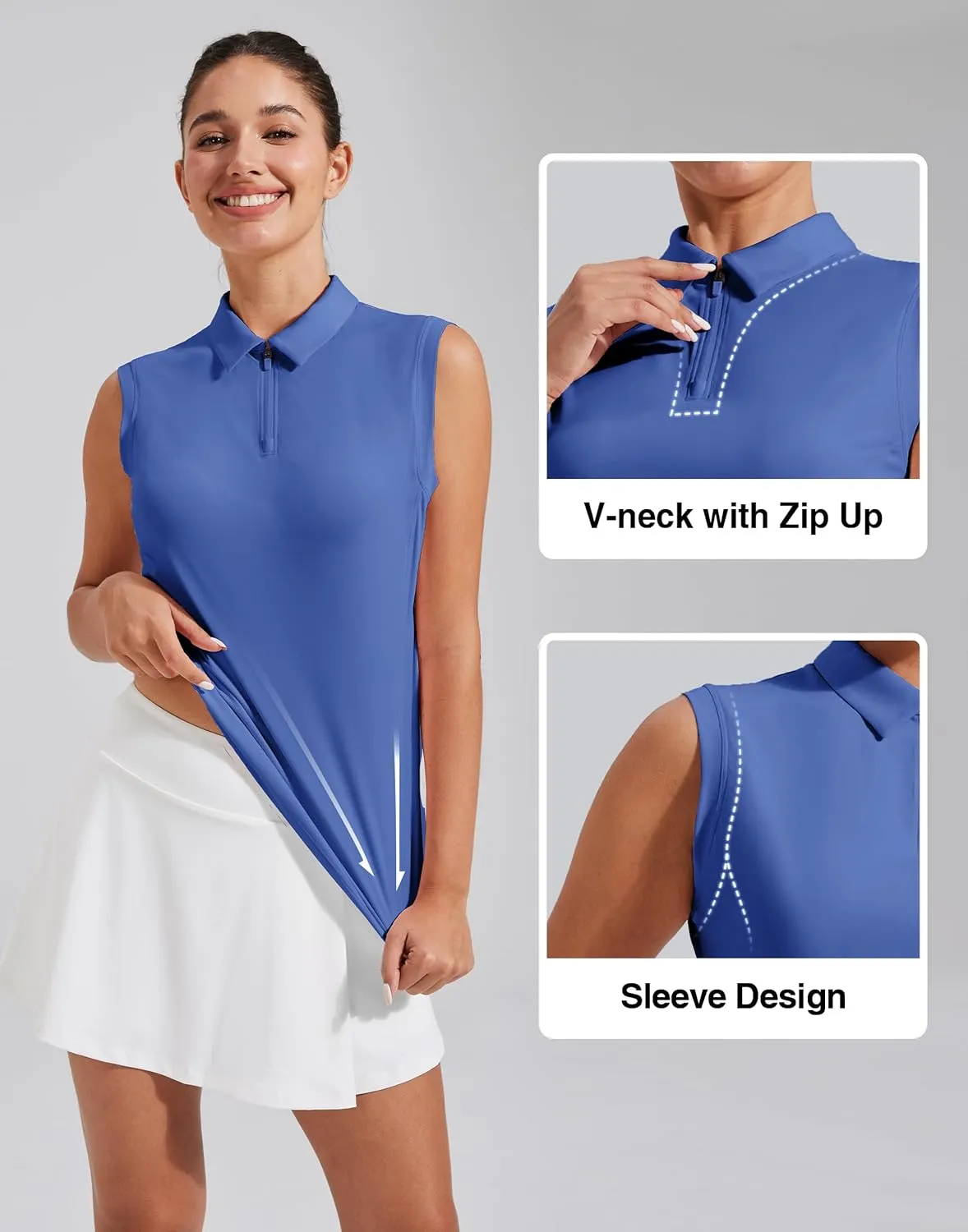 Pioneer Camp Women's Sleeveless Golf Polo Shirts Quarter Zip Up Elastic Quick Dry Lightweight Pickleball Tennis Summer Tops