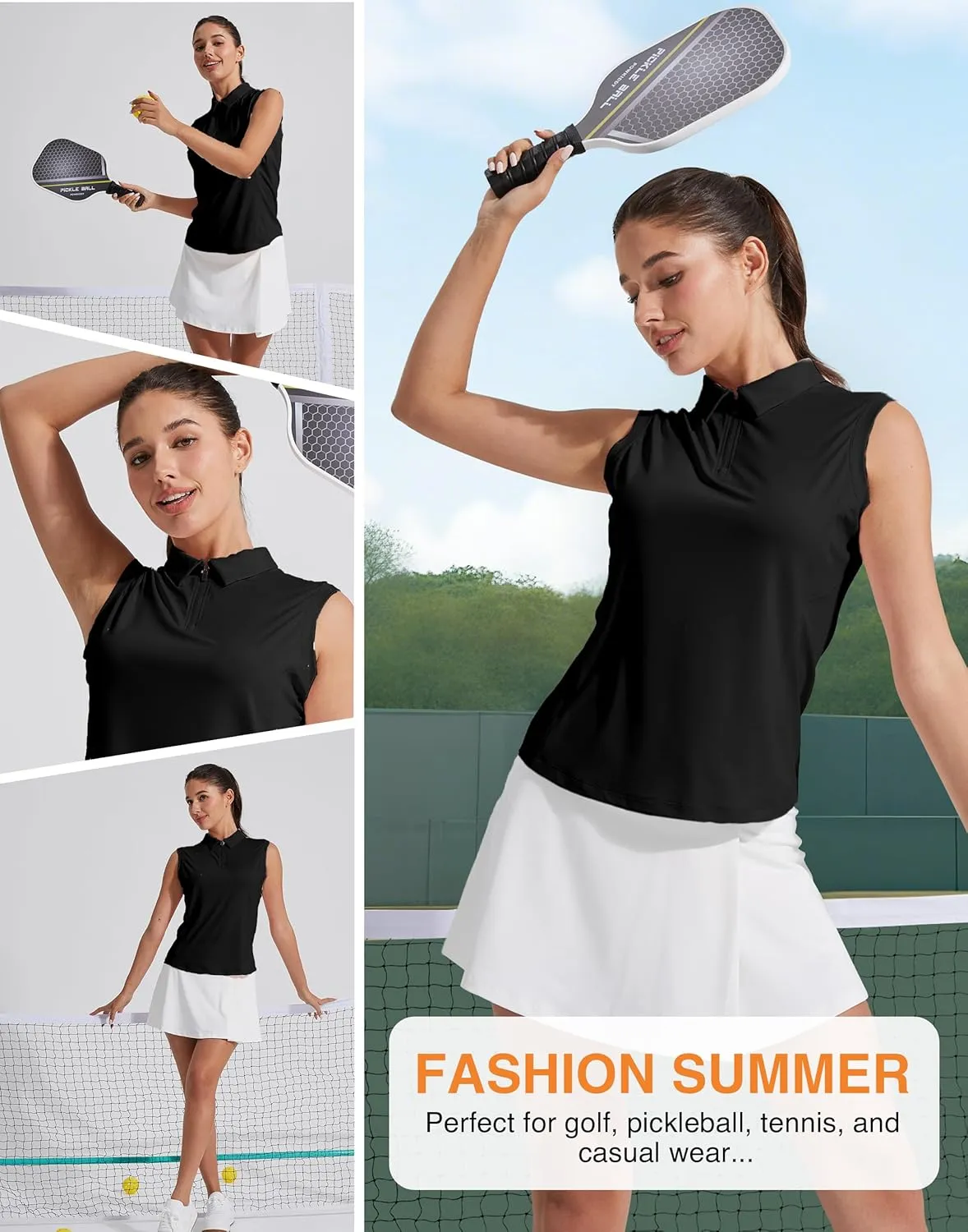 Pioneer Camp Women's Sleeveless Golf Polo Shirts Quarter Zip Up Elastic Quick Dry Lightweight Pickleball Tennis Summer Tops