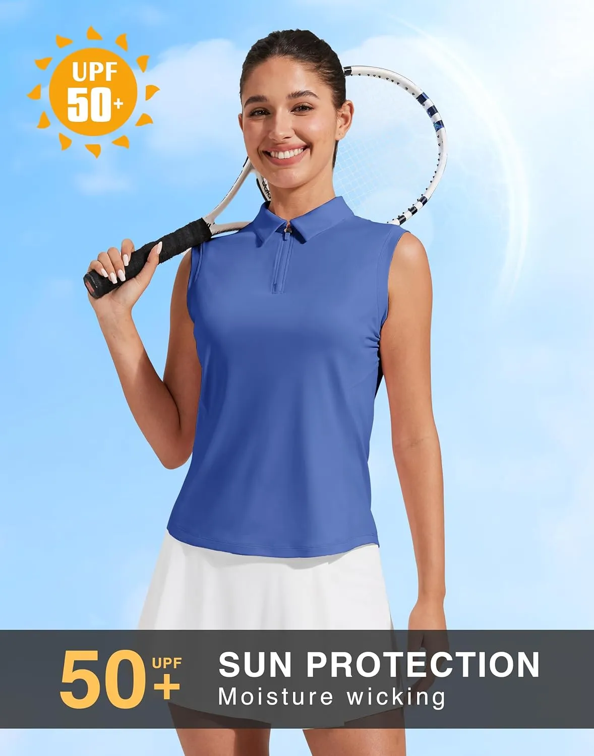 Pioneer Camp Women's Sleeveless Golf Polo Shirts Quarter Zip Up Elastic Quick Dry Lightweight Pickleball Tennis Summer Tops