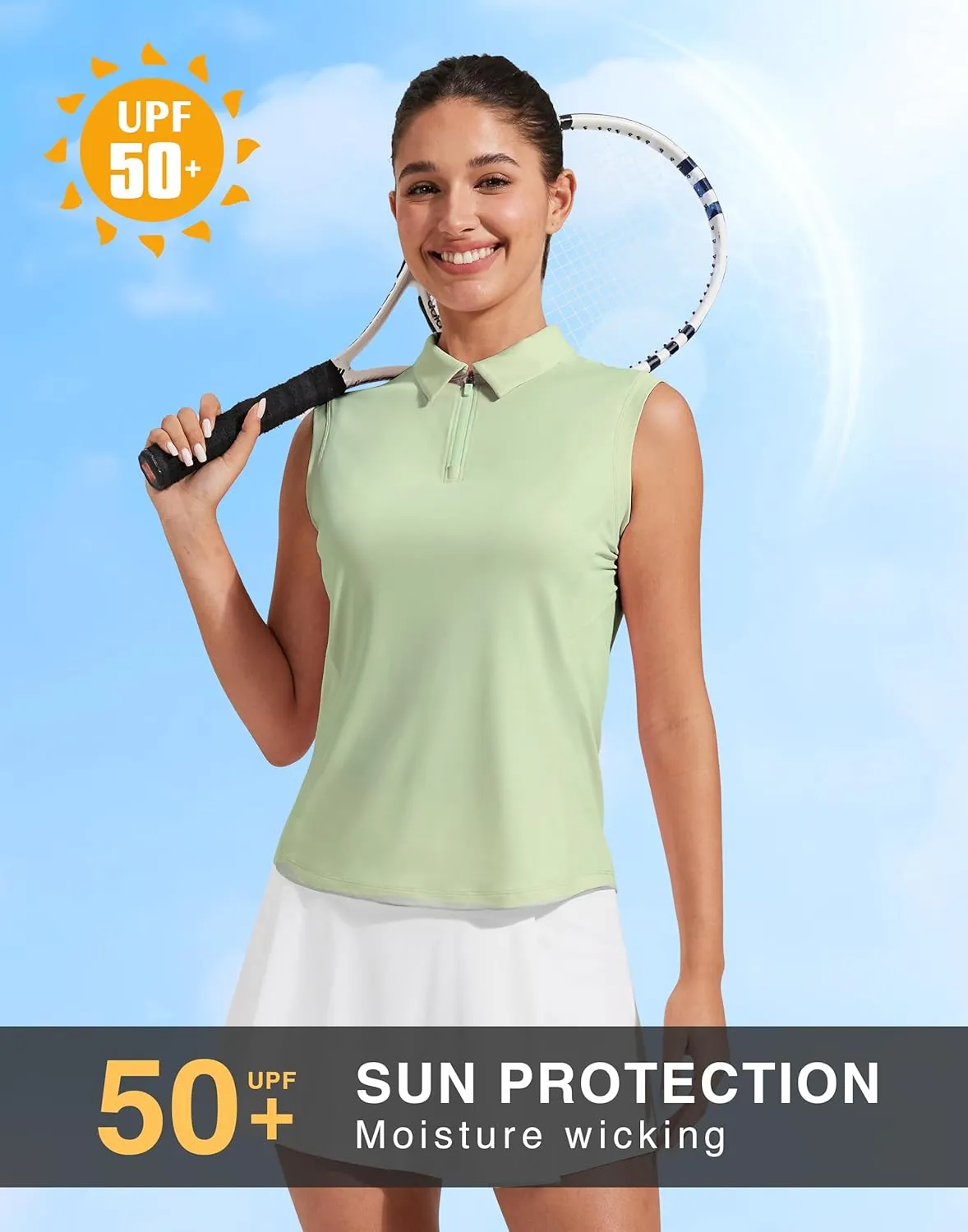 Pioneer Camp Women's Sleeveless Golf Polo Shirts Quarter Zip Up Elastic Quick Dry Lightweight Pickleball Tennis Summer Tops