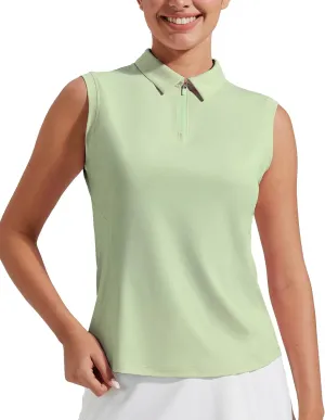 Pioneer Camp Women's Sleeveless Golf Polo Shirts Quarter Zip Up Elastic Quick Dry Lightweight Pickleball Tennis Summer Tops