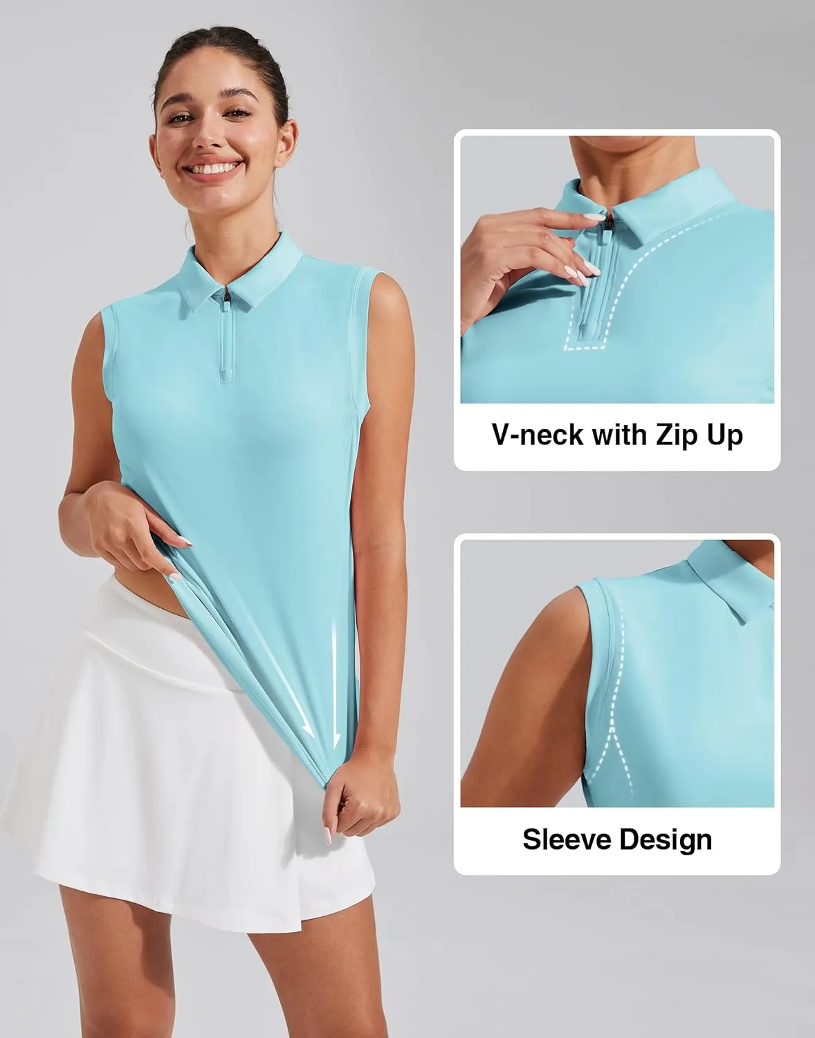 Pioneer Camp Women's Sleeveless Golf Polo Shirts Quarter Zip Up Elastic Quick Dry Lightweight Pickleball Tennis Summer Tops