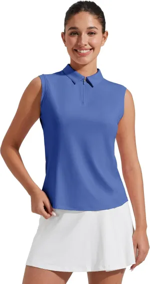 Pioneer Camp Women's Sleeveless Golf Polo Shirts Zip Up Elastic Quick Dry Lightweight Pickleball Tennis Summer Tops， Azure Blue， XS