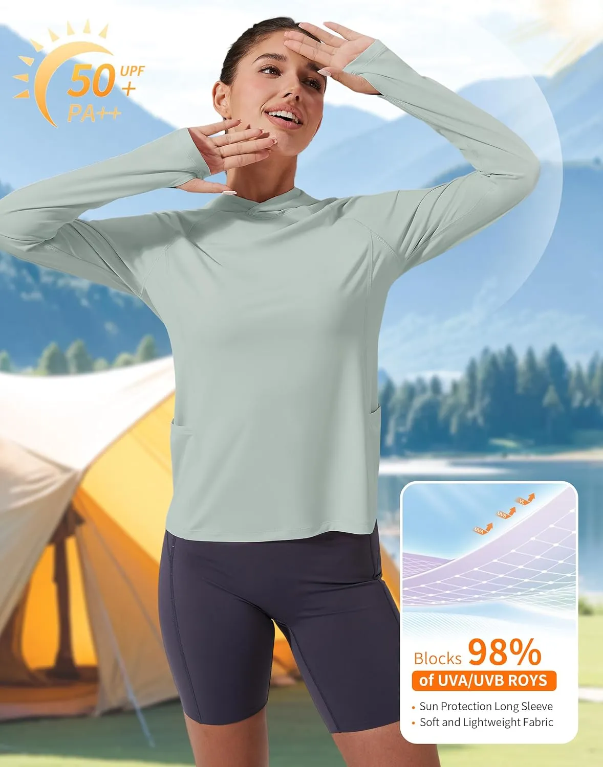 Pioneer Camp Womens UPF 50  Sun Protection Hoodie Shirt with Pockets Long Sleeve Fishing Hiking Outdoor UV Shirts Lightweight