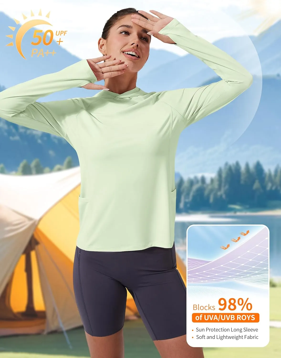 Pioneer Camp Womens UPF 50  Sun Protection Hoodie Shirt with Pockets Long Sleeve Fishing Hiking Outdoor UV Shirts Lightweight