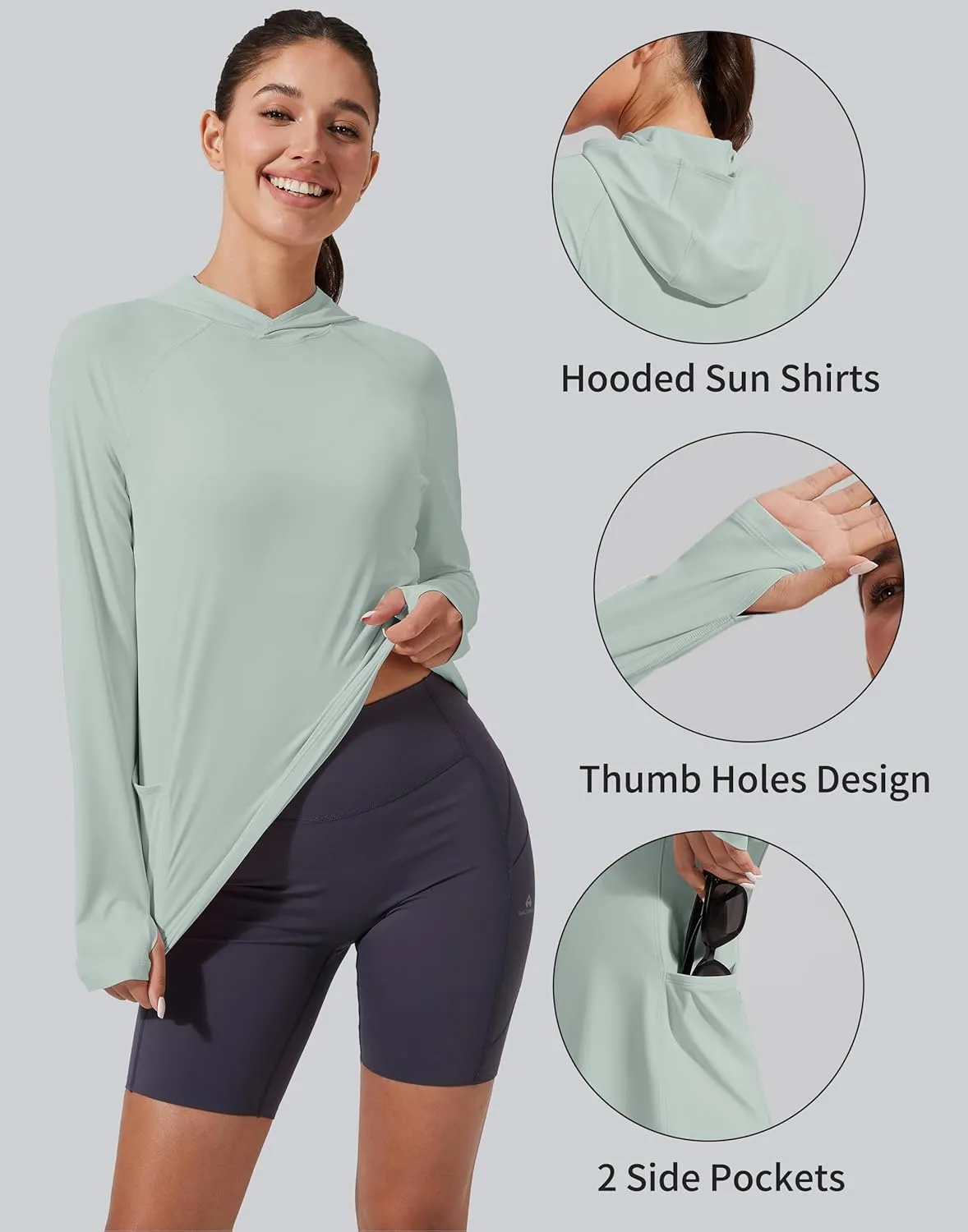 Pioneer Camp Womens UPF 50  Sun Protection Hoodie Shirt with Pockets Long Sleeve Fishing Hiking Outdoor UV Shirts Lightweight