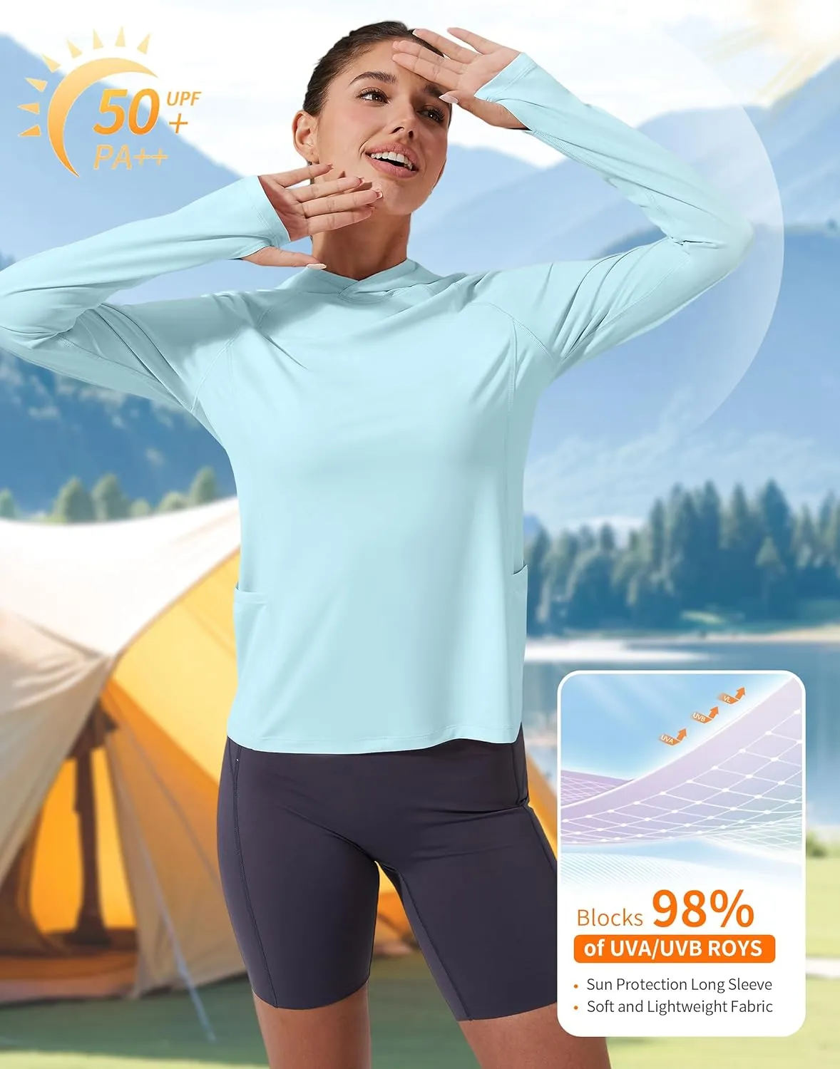 Pioneer Camp Womens UPF 50  Sun Protection Hoodie Shirt with Pockets Long Sleeve Fishing Hiking Outdoor UV Shirts Lightweight