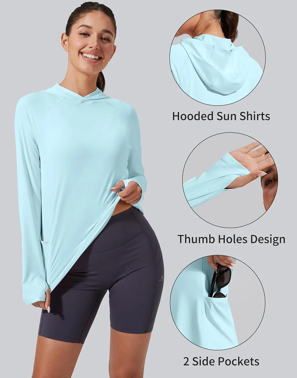 Pioneer Camp Womens UPF 50  Sun Protection Hoodie Shirt with Pockets Long Sleeve Fishing Hiking Outdoor UV Shirts Lightweight