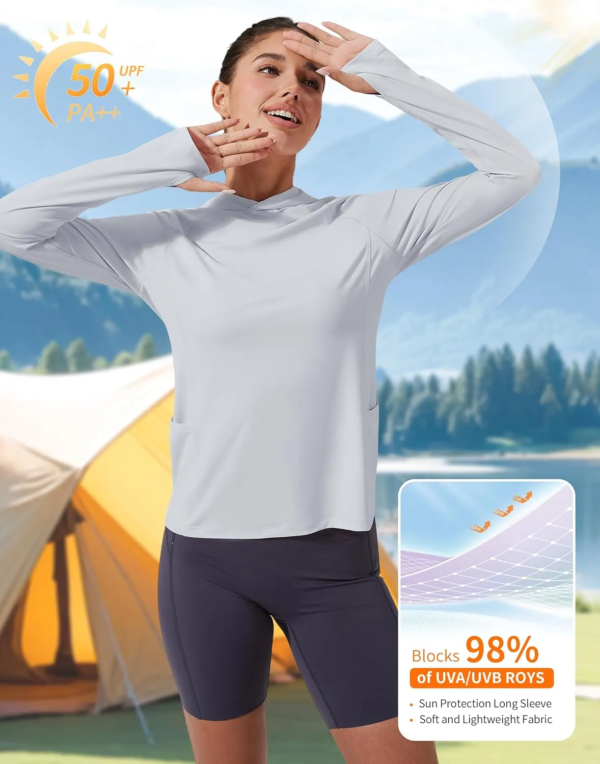 Pioneer Camp Womens UPF 50  Sun Protection Hoodie Shirt with Pockets Long Sleeve Fishing Hiking Outdoor UV Shirts Lightweight