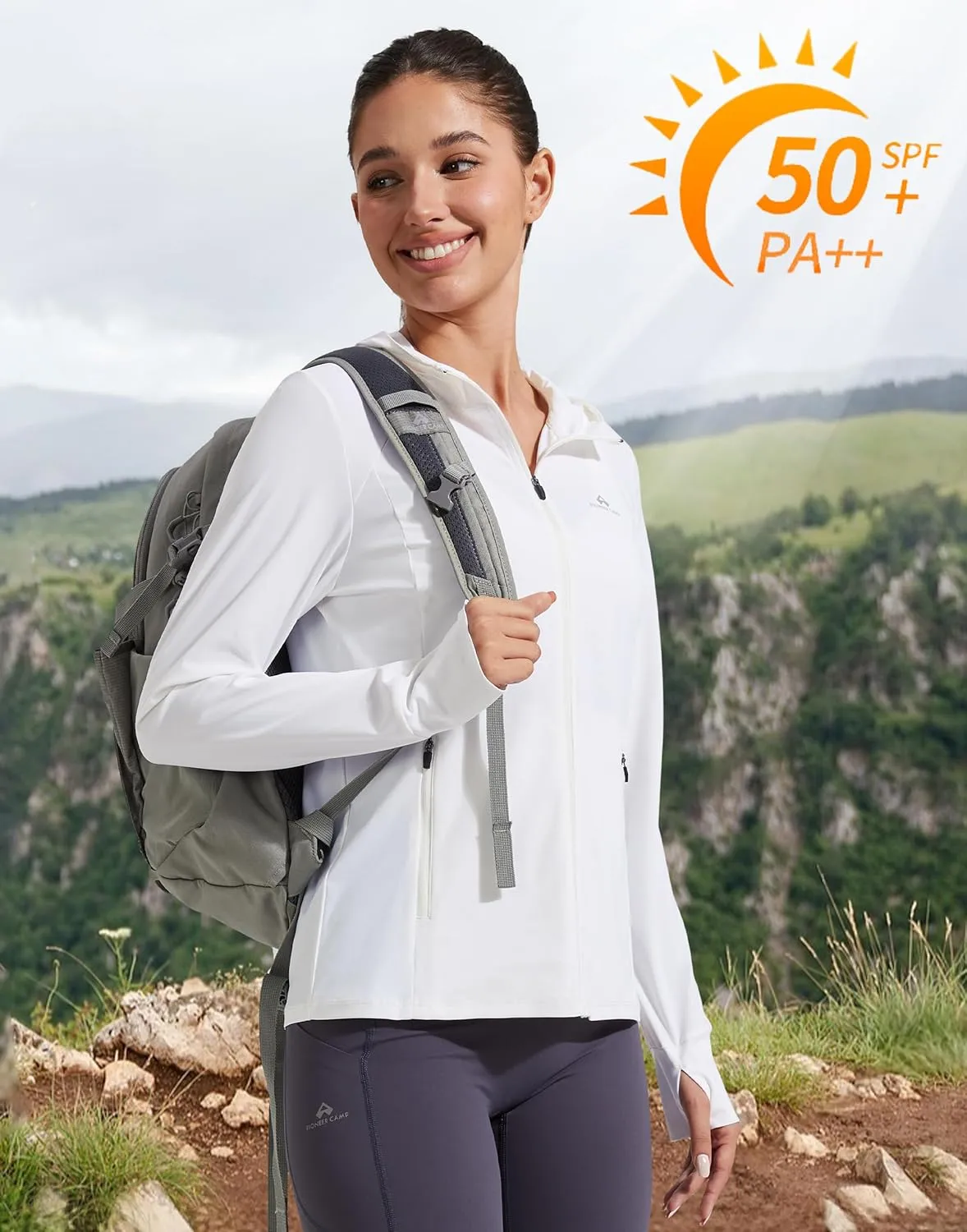 Pioneer Camp Women's UPF 50  UV Sun Protection Jacket Hooded SPF Cooling Sun Shirt Lightweight Hiking Fishing Summer Clothing