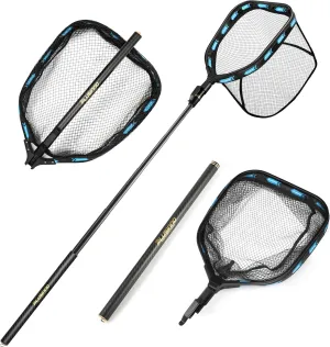 PLUSINNO Floating Fishing Net with Telescoping Handle, Carbon Fiber Ultralight Long Fish Net, Collapsible Landing Net 6.56/7.86Ft, Fishing Gear Kayak Accessories for Bass Trout Salmon